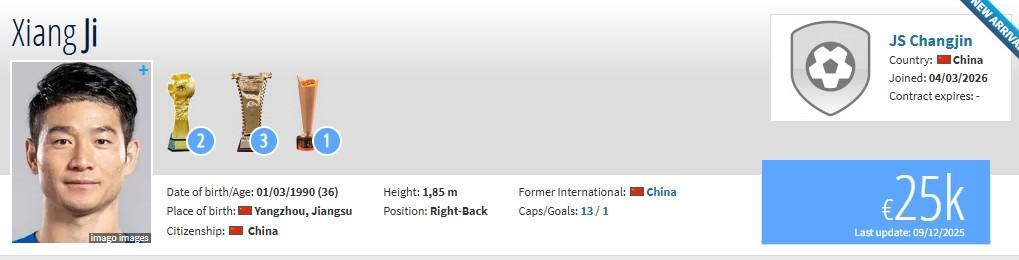 Kaiyun开云官方网站中国登录-德转：36岁后卫吉翔自由身加盟“新江苏队”江苏常晋